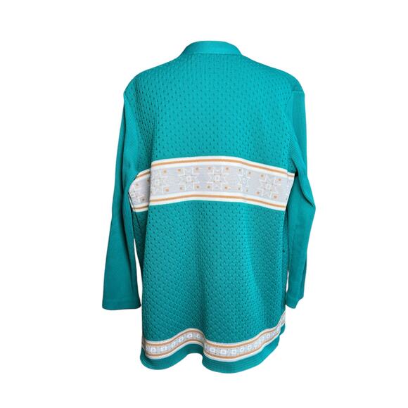 Stage 7 Cardigan Sweater‎ Women 18 Knitted Mod Fair Isle Preppy Teal 60s Vintage - Picture 6 of 10